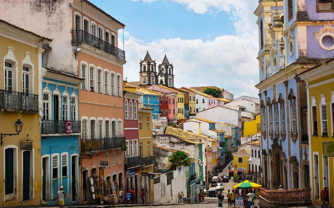 Colorful colonial streets and churches in Salvador's historic center